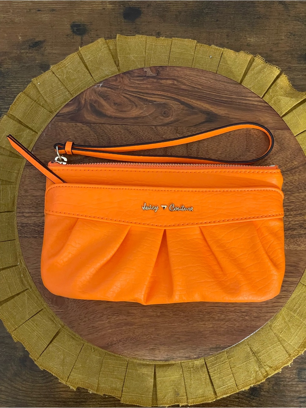 Juicy Couture Orange Pleated Wristlet Clutch